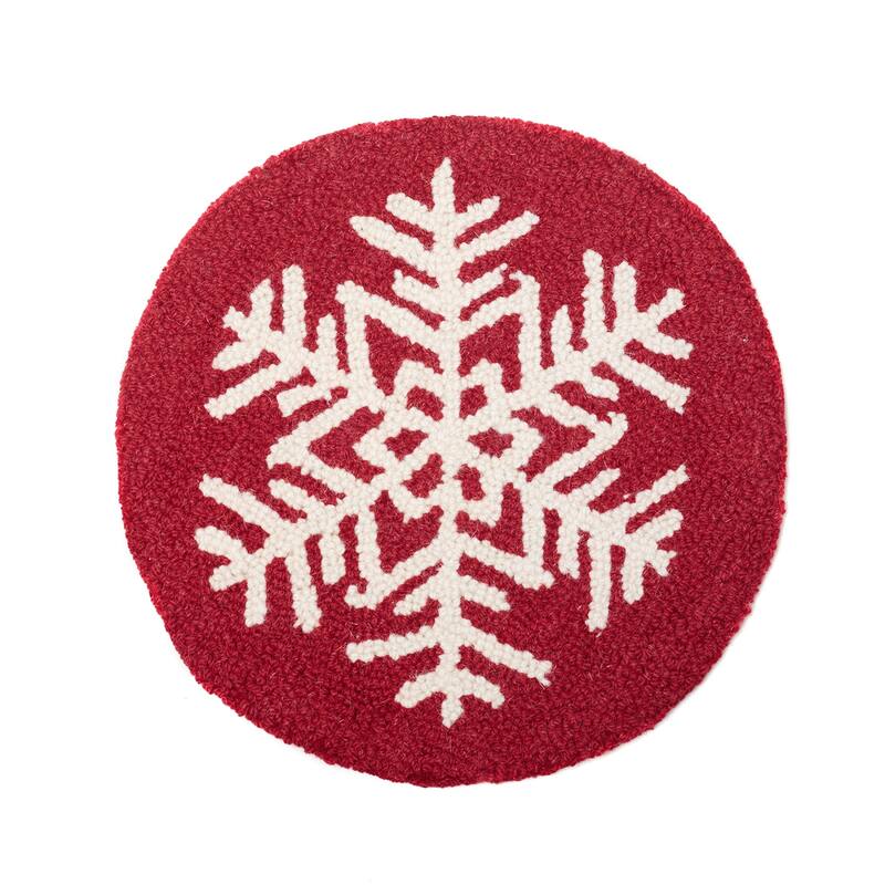 Red Snowflake Wool Hooked Chair Pad