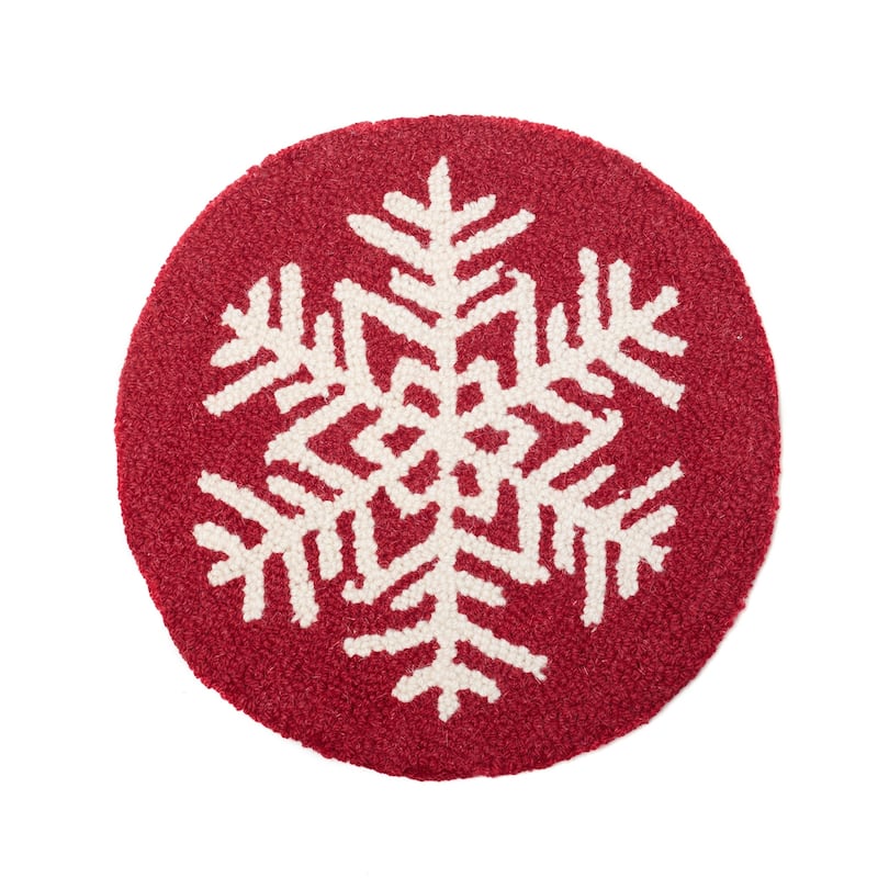 Red Snowflake Wool Hooked Chair Pad