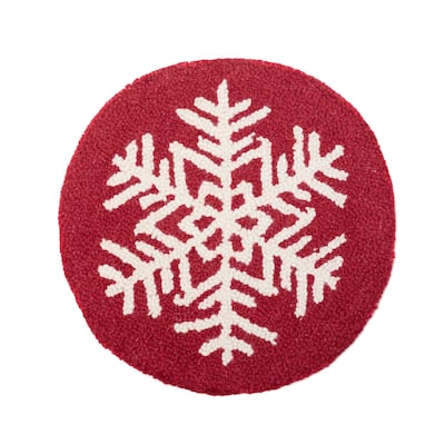 Red Snowflake Wool Hooked Chair Pad