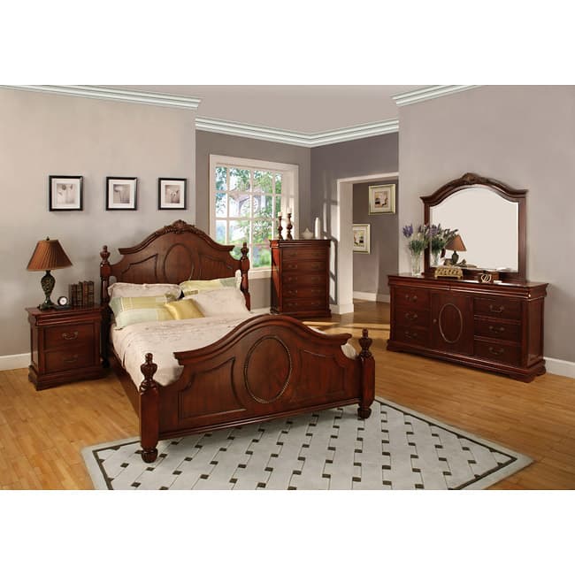 Furniture of America Velda Cherry Finish 4-piece Queen-size Bed Set