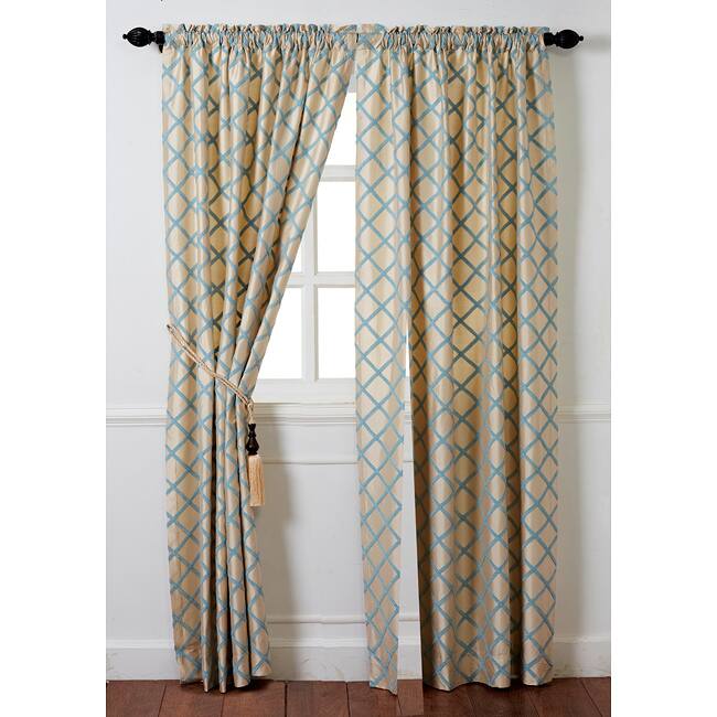 Finley Blue/Ivory Dupioni Silk Drapery Panel - 52 x 96