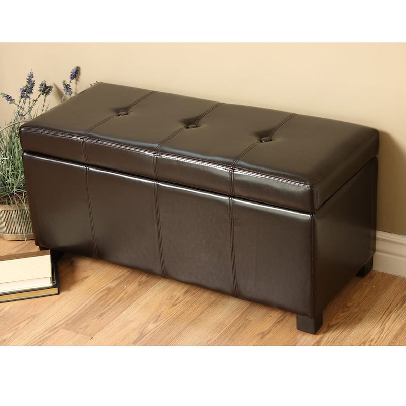 Warehouse of Tiffany Ariel Dark Brown Faux-Leather Storage Bench - Brown