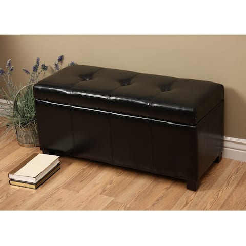 Warehouse of Tiffany Ariel Black Faux-Leather Storage Bench with Removable Lid
