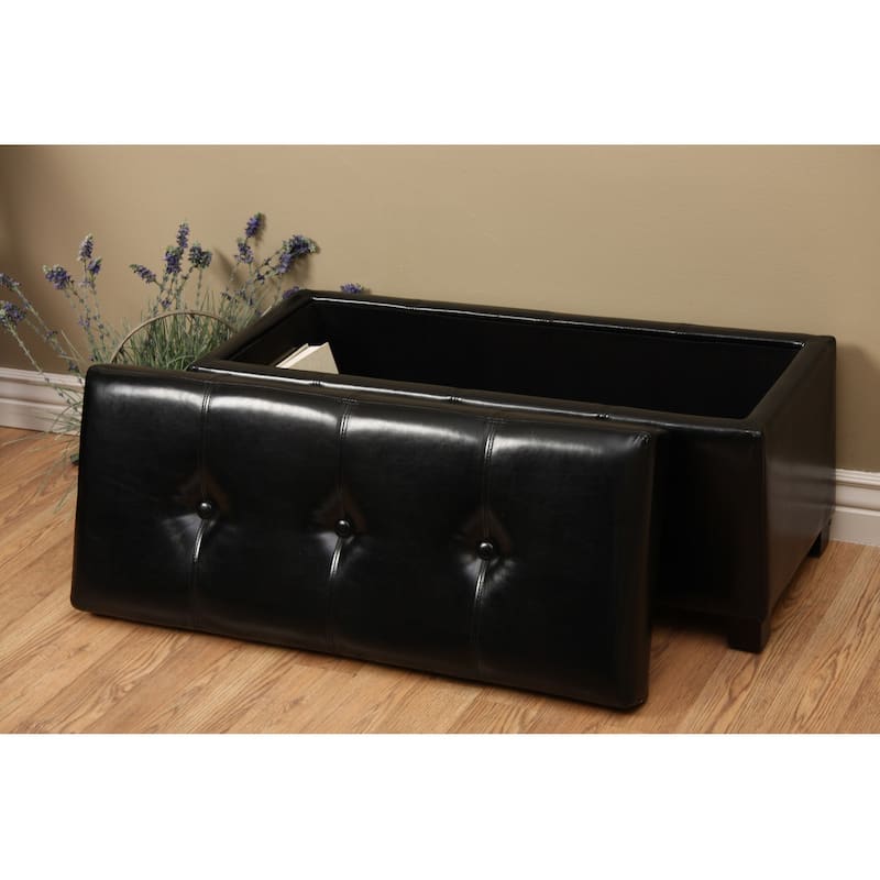 Warehouse of Tiffany Ariel Black Faux-Leather Storage Bench with Removable Lid