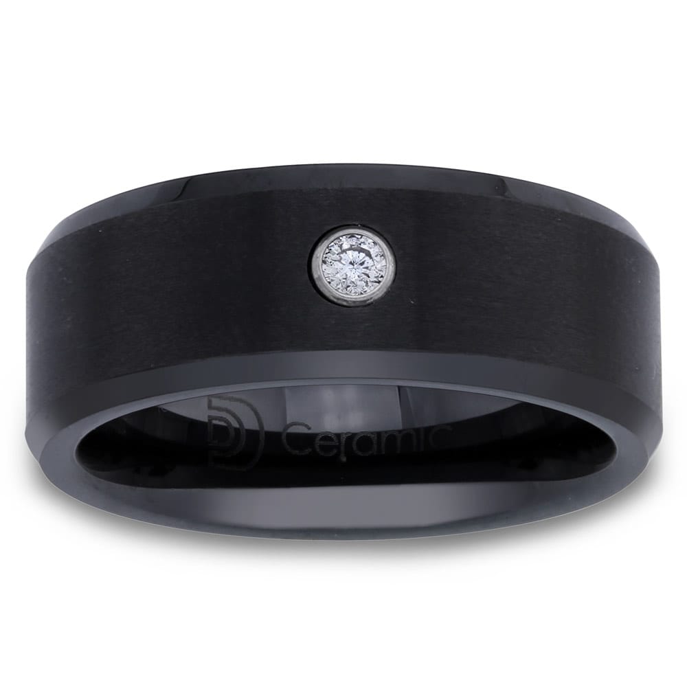 Black Ceramic Mens Round Diamond Accent Band   Shopping