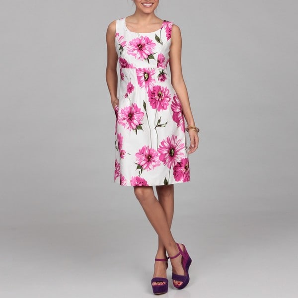 Cece's New York Women's White/ Fuchsia Floral Dress Casual Dresses