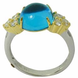 De Buman 18K Gold and Silver Blue Round Topaz and Cubic Zirconia Ring Gemstone Rings