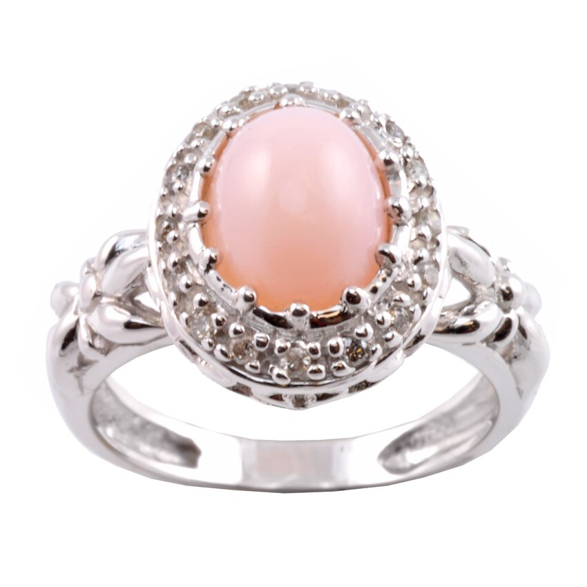 Shop Michael Valitutti 14k Gold Pink Opal and 1/8ct TDW Diamond Ring (I ...