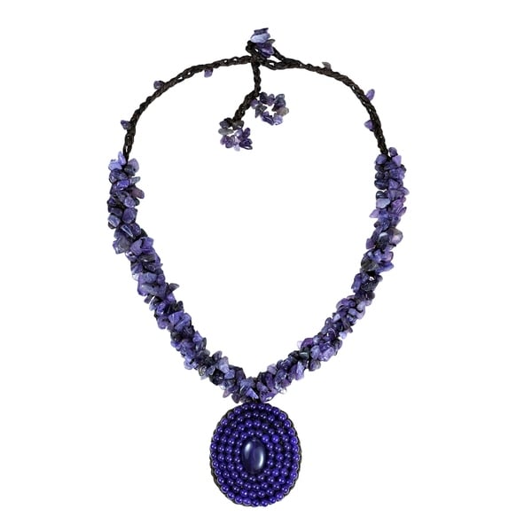 Shop Handmade Purple Round Amethyst Mosaic Pendant Cluster Necklace ...