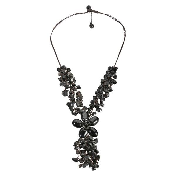 Handmade Adorable Black Onyx Stone Flower Cluster Rain Necklace Thailand On Sale Overstock