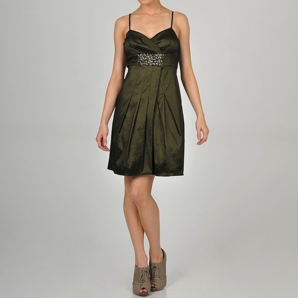 One By Eight Women's Olive Taffeta Embellished Party Dress