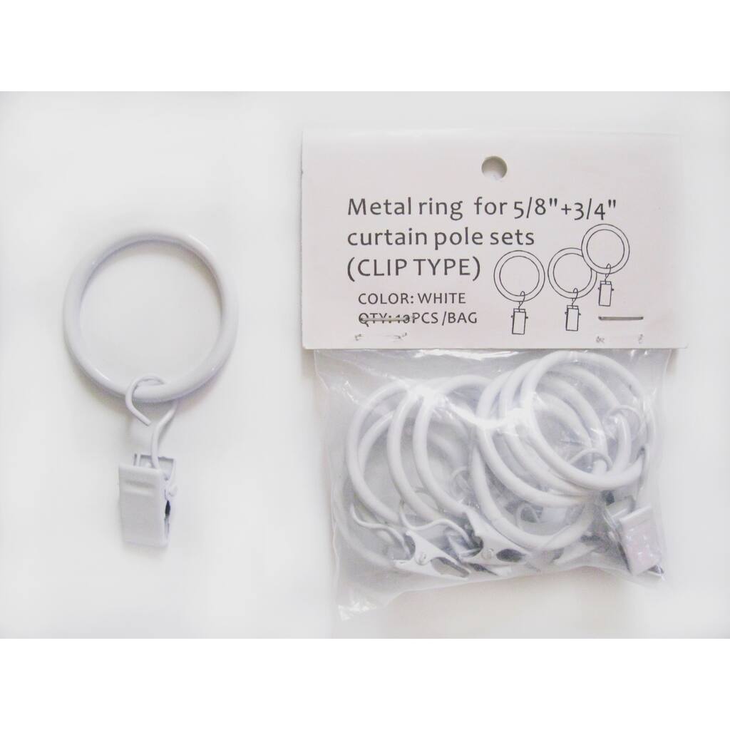 White-Clip Rings for Children's Extendable Drapery Pole Set or Modern Drapery Set (Set of 10) - for 1-3/8 inches drapery poles