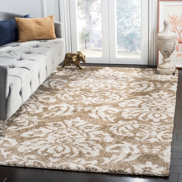 Safavieh Florida Shag Beige/ Cream Damask Area Rug - 8'6 x 12'