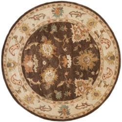 Handmade Zeigler Brown/ Ivory Hand spun Wool Rug (4' Round) Safavieh Round/Oval/Square