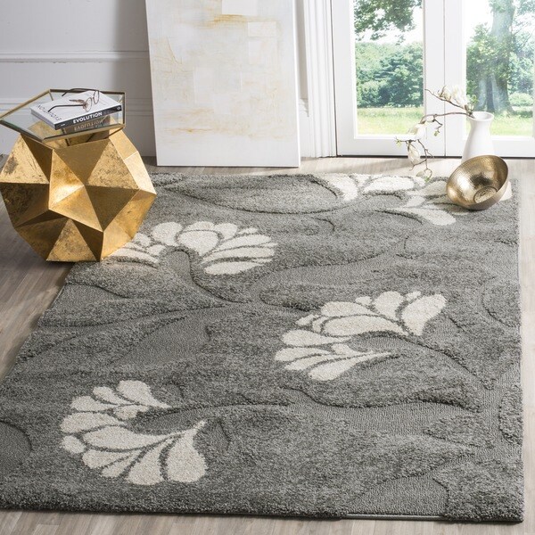 Safavieh Florida Shag Dark Grey/Beige Floral Area Rug (8'6 x 12')