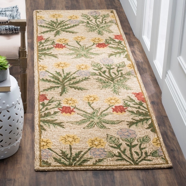 Safavieh Handmade Blossom Beige Pure-Wool Rug - 2'3" x 8'