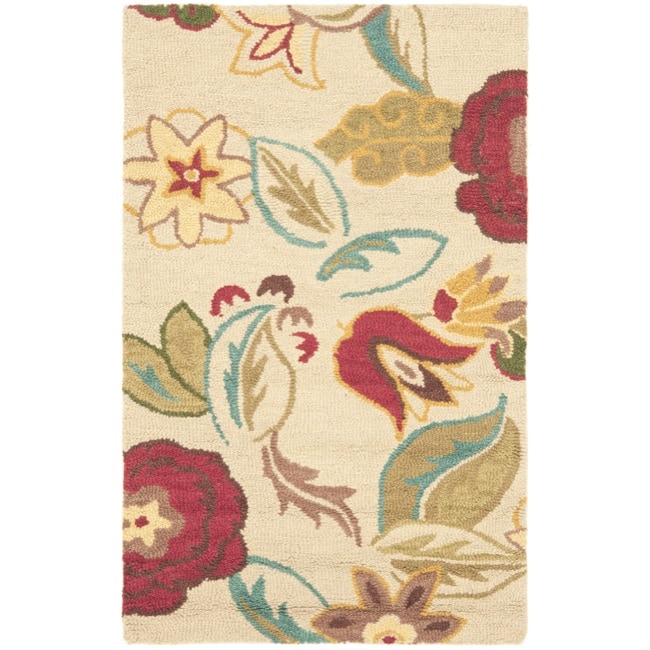 Handmade Blossom Paisley Beige Wool Rug (3 X 5)