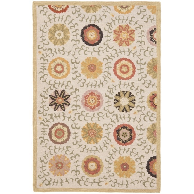 Ivory Blossom Handmade Wool Area Rug (4 X 6)