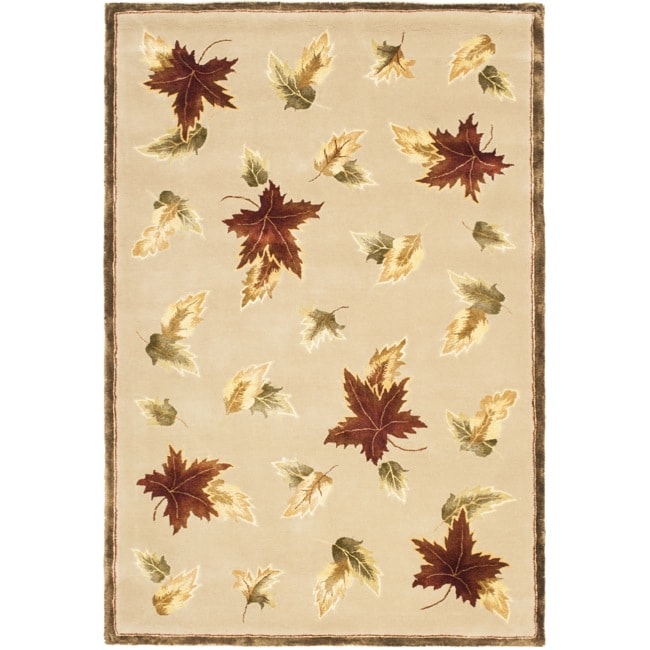 Handmade Autumn Bouquet Beige Wool And Silk Rug (46 X 56)