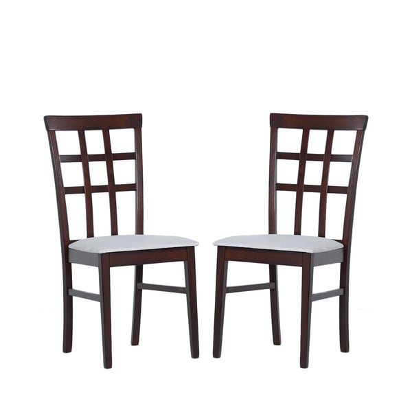 Warehouse of Tiffany Justin Light Cappucino Dining Chairs with Gray Fabric Covered Seat (Set of Two) Warehouse of Tiffany Dining Chairs
