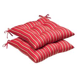 Pillow Perfect Outdoor Red/ Gold Striped Tufted Seat Cushions with Sunbrella Fabric (Set of 2) Outdoor Cushions & Pillows