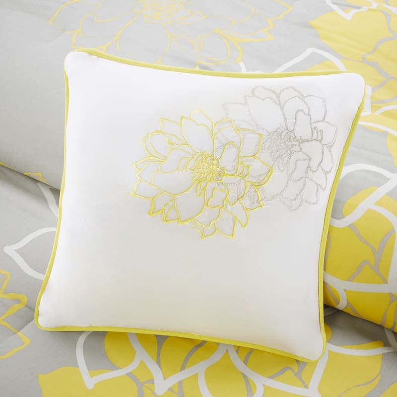 Madison Park Brianna Yellow Flower Printed Cotton Comforter Set