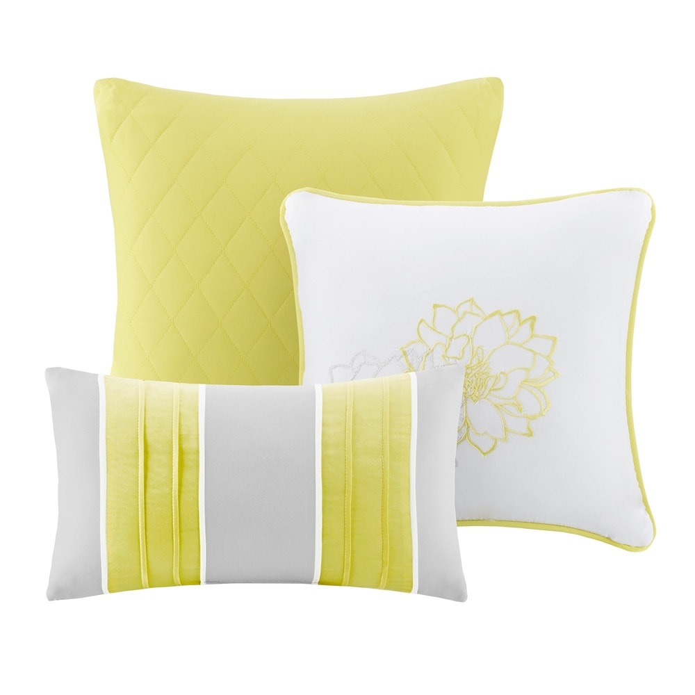 Madison Park Brianna Taupe Grey/Yellow Flower Printed Cotton