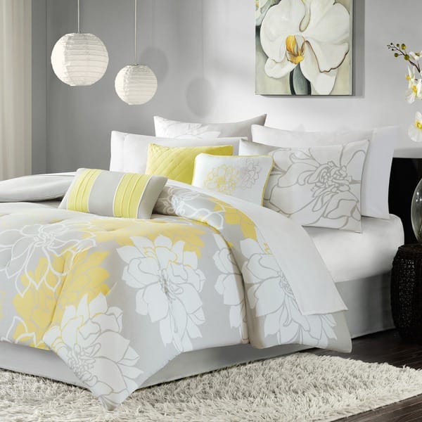 Shop Madison Park Brianna Grey And Yellow Flower Printed Cotton