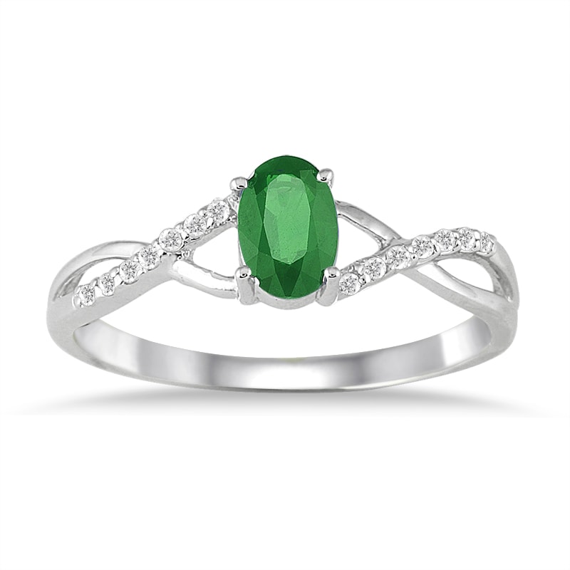 Marquee Jewels 10k White Gold Emerald and 1/10ct TDW Diamond Ring (I-J ...