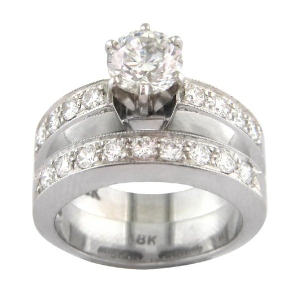 18k Gold 2ct TDW Certified Clarity enhanced Diamond Bridal Ring Set (G, SI1) One of a Kind Rings