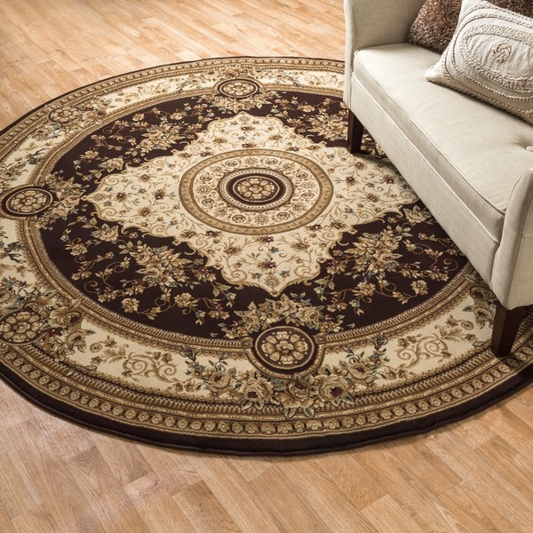 Primeval Coffee/ Ivory Oriental Rug (77 Round)