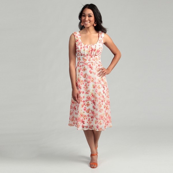 Connected Apparel Women's Coral Floral Dress Connected Apparel Casual Dresses