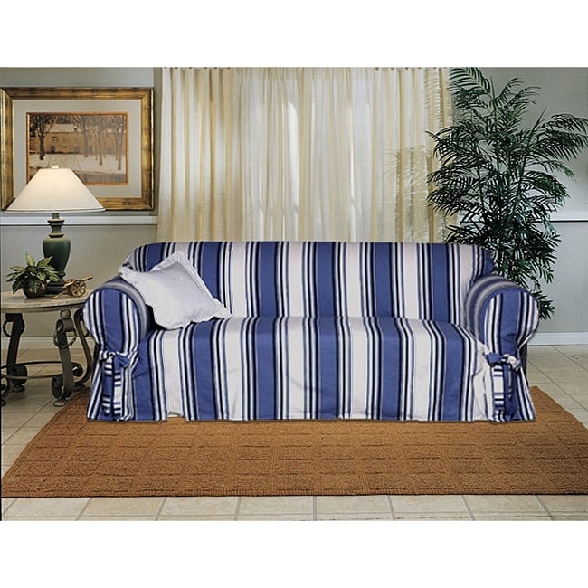 Cotton Blue Stripe Loveseat 1 piece Slipcover