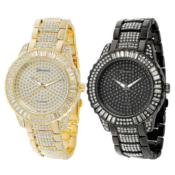 Geneva Platinum Rhinestone Base Metal Link Watch