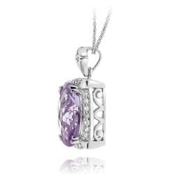 Glitzy Rocks Silvertone Amethyst and Cubic Zirconia Necklace Glitzy Rocks Gemstone Necklaces