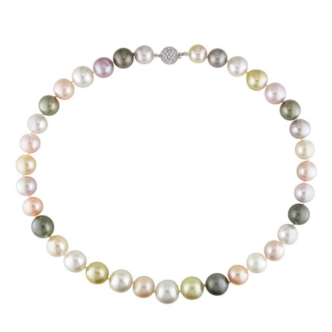 Miadora Signature Collection 14k Gold Multicolored Pearl 4/5ct TDW Diamond Necklace (10.5-13.7 mm)(I1) - 10.5-13.7 mm(I1