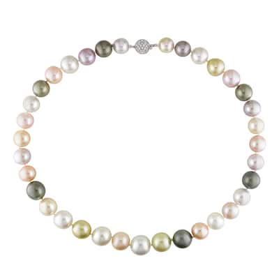 Miadora Signature Collection 14k Gold Multicolored Pearl 4/5ct TDW Diamond Necklace (10.5-13.7 mm)(I1) - 10.5-13.7 mm(I1