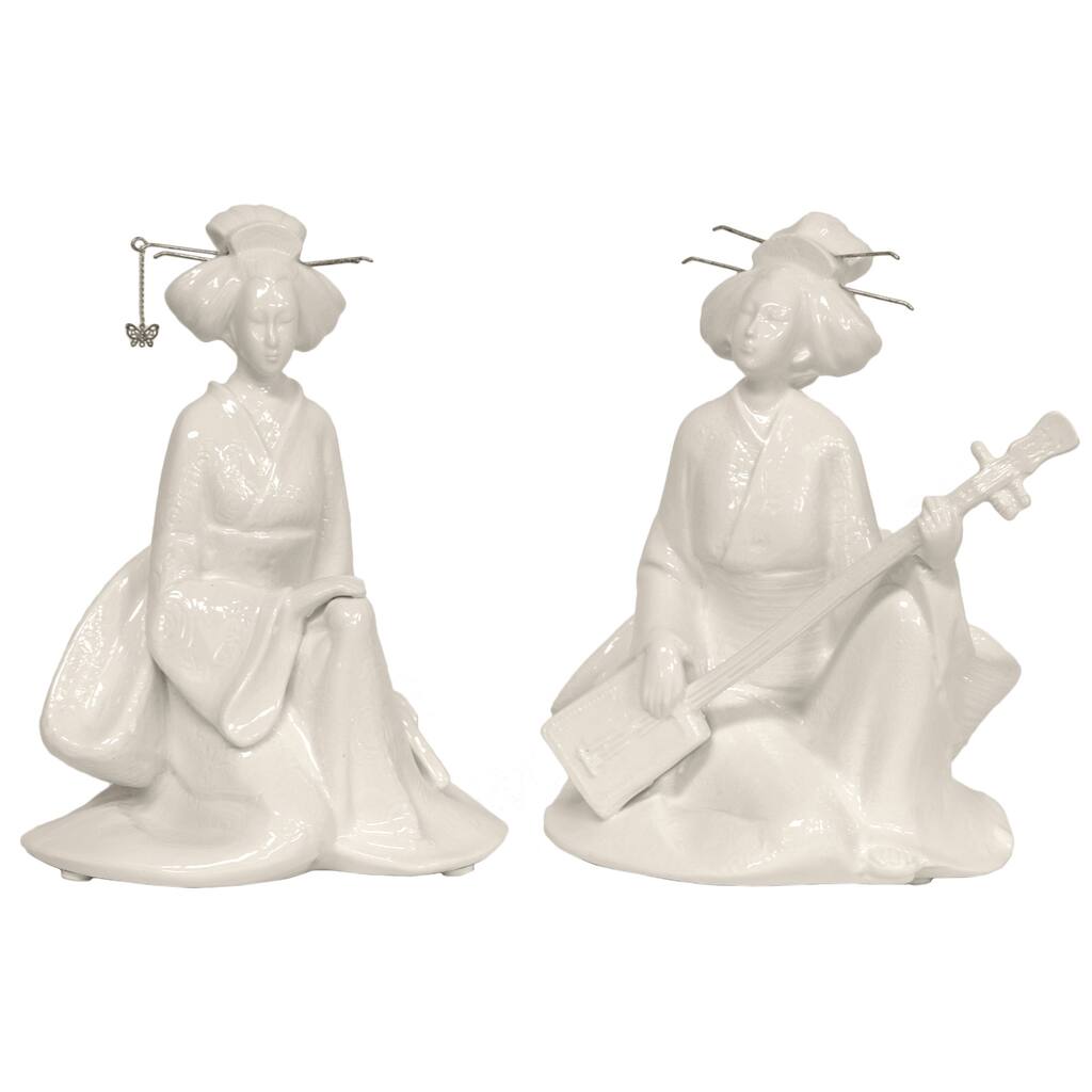 Seated Musical Geisha 7-inch Statue Set (China)