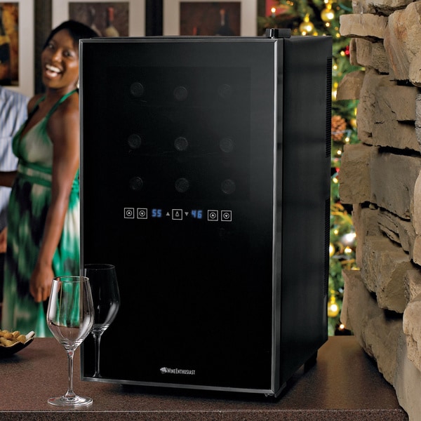 wine enthusiast 32-bottle dual zone wine cooler.