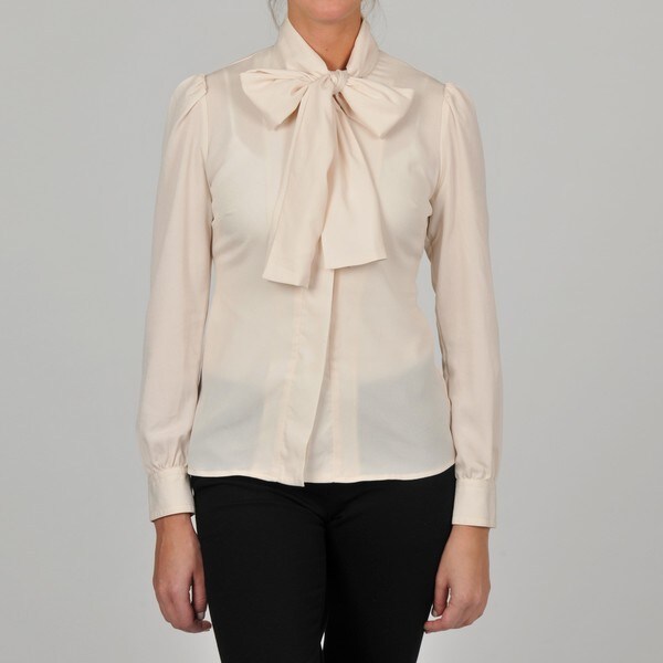 Adrienne Vittadini Women's Ivory Lace Front Tie Bow Blouse - Free ...