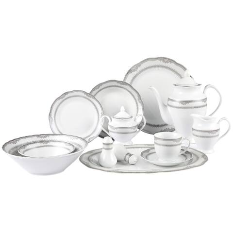 Lorenzo Victoria Porcelain 57pc Dinnerware Set (Silver Border)