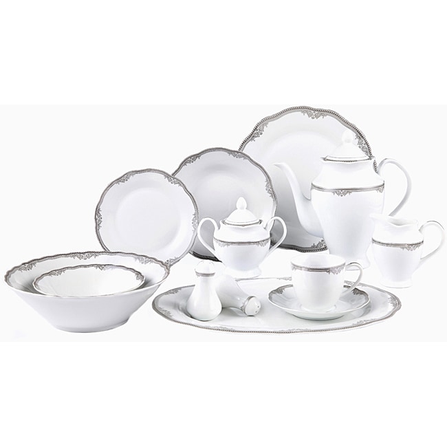 Shop Lorenzo Elizabeth Porcelain 57 pc Dinnerware Set (Silver Boarder ...
