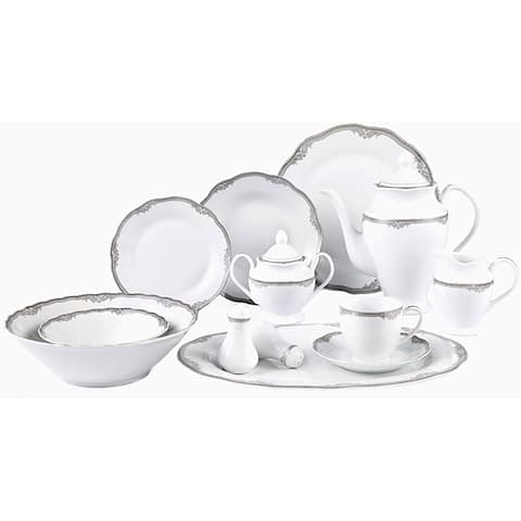 Lorenzo Elizabeth Porcelain 57 pc Dinnerware Set (Silver Boarder)