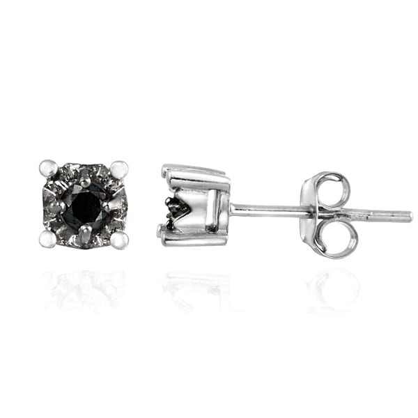 DB Designs Sterling Silver 1/8ct TDW Black Diamond Crown Stud Earrings DB Designs Diamond Earrings