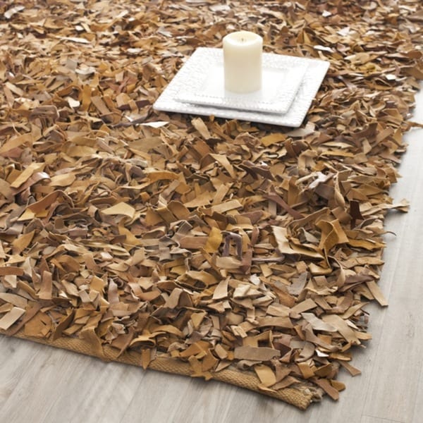 Safavieh Handmade Metro Modern Light Gold Leather Decorative Shag Rug - 8' x 10'