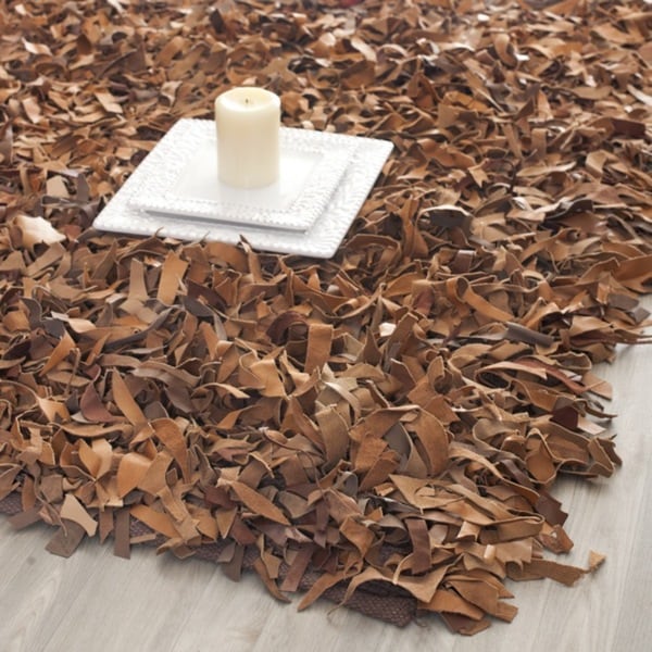Safavieh Handmade Metro Modern Brown Medley Leather Decorative Shag - 8' x 10'