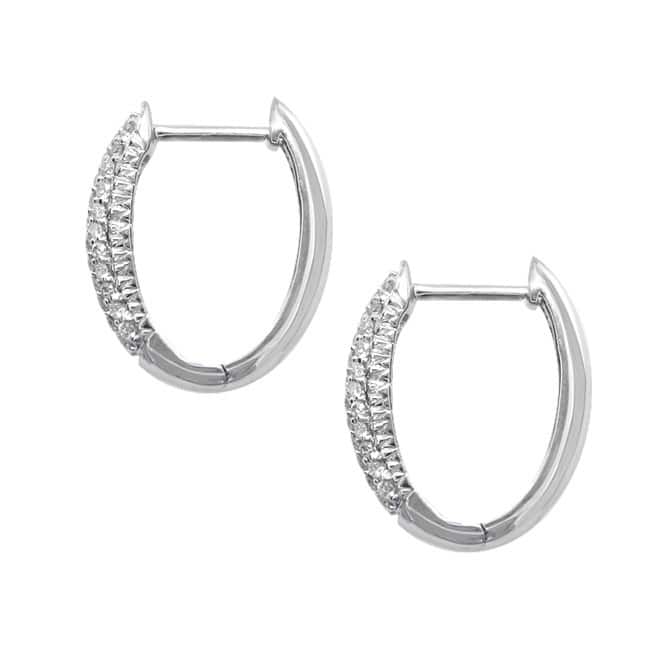 14k White Gold 1/4ct TDW 15MM Oval Diamond Hoop Earrings