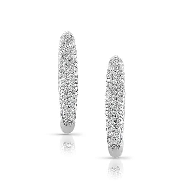 14k White Gold 1/4ct TDW 15MM Oval Diamond Hoop Earrings