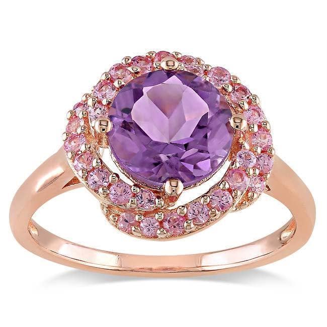 Miadora Pink Silver Amethyst and Created Pink Sapphire Cocktail Ring - 5