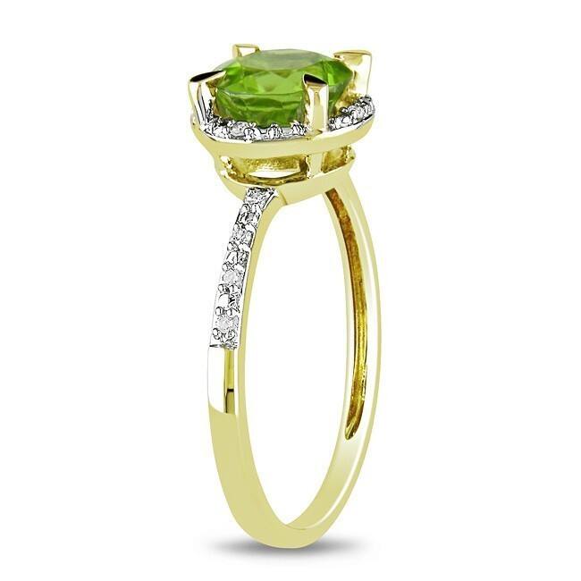 Miadora 10k Yellow Gold 1-1/2ct TGW Peridot and Diamond Halo Ring - Green